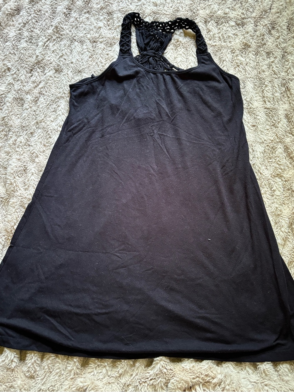 Black Sleeveless Knit Dress with Macramé Back